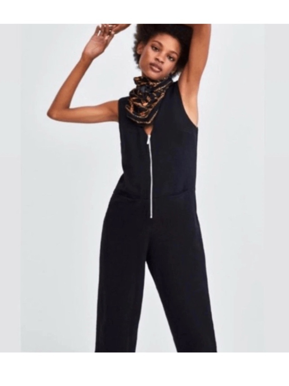 Zara Black Sleeveless Zip-Front Jumpsuit